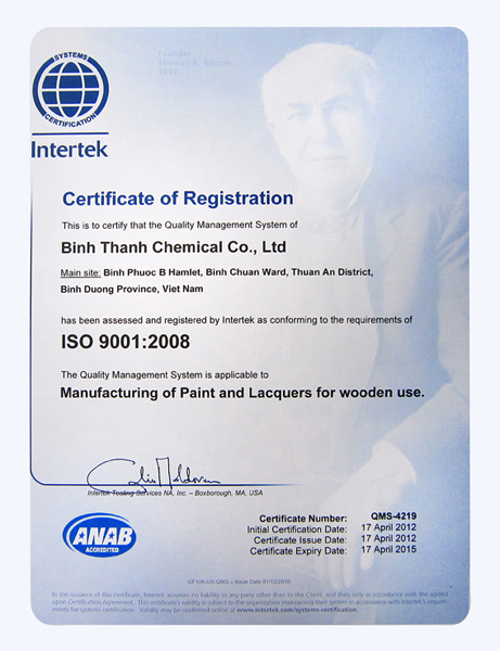 TCVN ISO 9001 : 2008 - Sơn Gỗ BT CHEM - Công Ty TNHH SX TM Hóa Keo Bình Thạnh